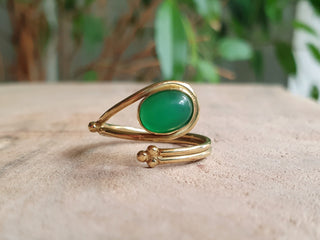 Golden Ethnic style Green Onyx Ring / Brass / Adjustable / Boho / Bohemian / Rustic / Tribal / Gypsy / Festival / Healing / Festival