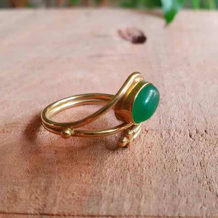 Golden Ethnic style Green Onyx Ring / Brass / Adjustable / Boho / Bohemian / Rustic / Tribal / Gypsy / Festival / Healing / Festival 