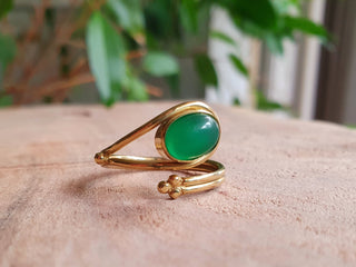 Golden Ethnic style Green Onyx Ring / Brass / Adjustable / Boho / Bohemian / Rustic / Tribal / Gypsy / Festival / Healing / Festival