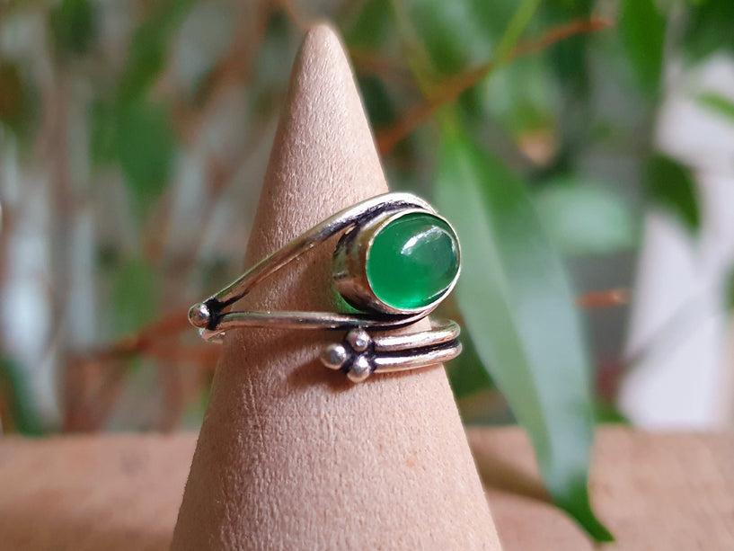 Silver Ethnic style Green Onyx Ring / Brass / Adjustable / Boho / Bohemian / Rustic / Tribal / Gypsy / Festival / Healing / Festival 