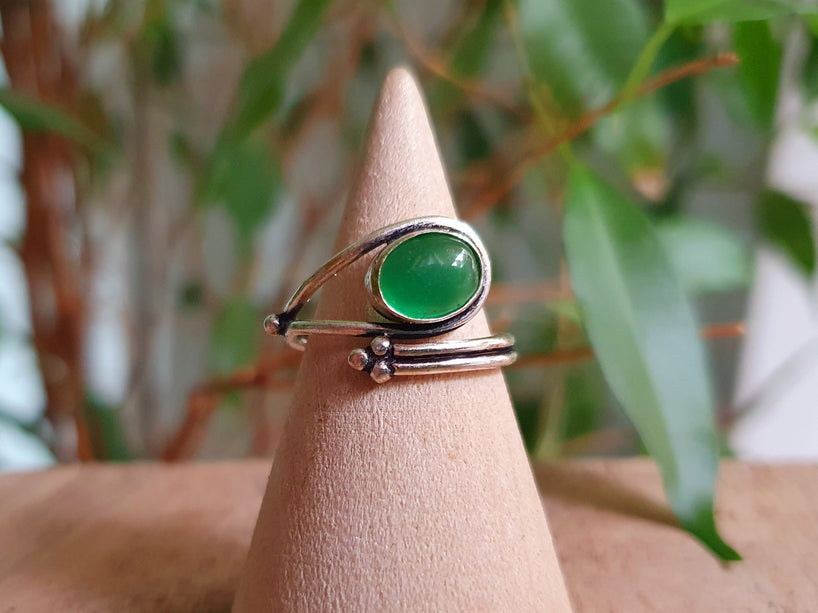 Silver Ethnic style Green Onyx Ring / Brass / Adjustable / Boho / Bohemian / Rustic / Tribal / Gypsy / Festival / Healing / Festival 