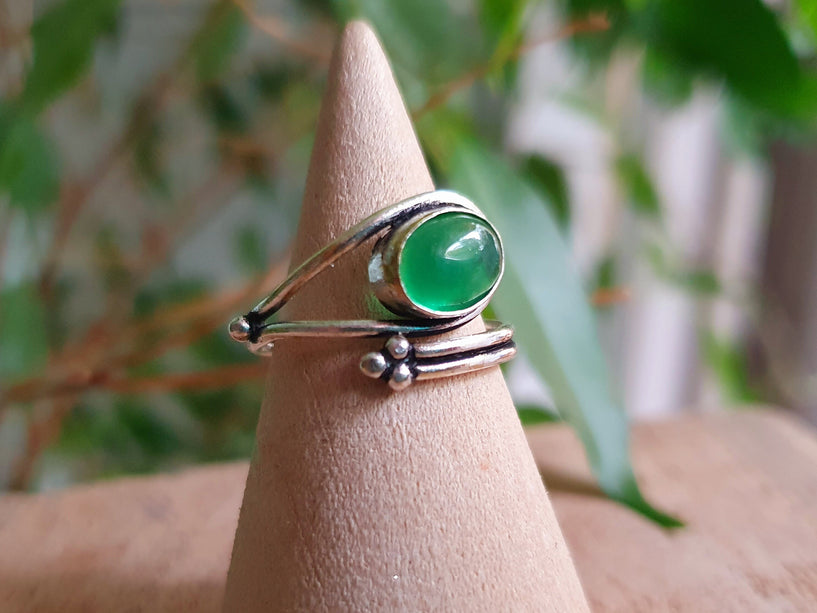 Silver Ethnic style Green Onyx Ring / Brass / Adjustable / Boho / Bohemian / Rustic / Tribal / Gypsy / Festival / Healing / Festival 