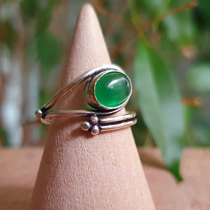 Silver Ethnic style Green Onyx Ring / Brass / Adjustable / Boho / Bohemian / Rustic / Tribal / Gypsy / Festival / Healing / Festival 