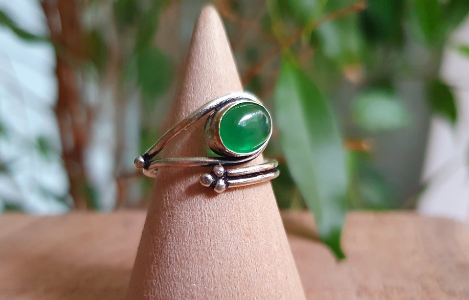 Silver Ethnic style Green Onyx Ring / Brass / Adjustable / Boho / Bohemian / Rustic / Tribal / Gypsy / Festival / Healing / Festival 