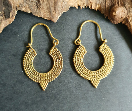 Boho Brass Triangle Tribal Earrings; Ethnic, Geometric, Small, Rustic, Yoga, Hippie, Gypsy, Pretty, Ssy, Boho, Bohemian, Festival