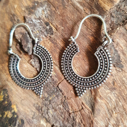 Boho Silver Triangle Tribal Earrings; Ethnic, Geometric, Small, Rustic, Yoga, Hippie, Gypsy, Pretty, Ssy, Boho, Bohemian, Festival