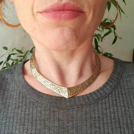 Ethnic Choker Brass Necklace / Rustic / Gypsy / Lightweight / Boho / Tribal / Hippie / Rustic / Vegan / Aztec