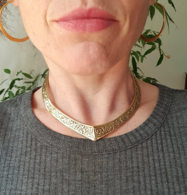 Ethnic Choker Brass Necklace / Rustic / Gypsy / Lightweight / Boho / Tribal / Hippie / Rustic / Vegan / Aztec