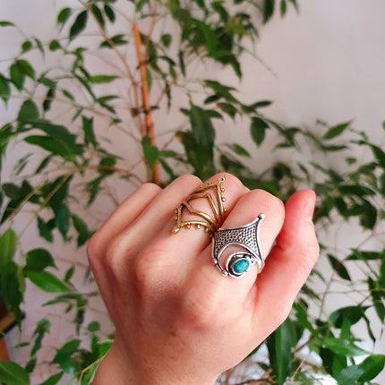 Boho Turquoise Silver Ring / Pretty / Large size / Ethnic / Rustic / Festival / Tribal / Blue / Hippie / Gypsy / Psy / Stone / Healing