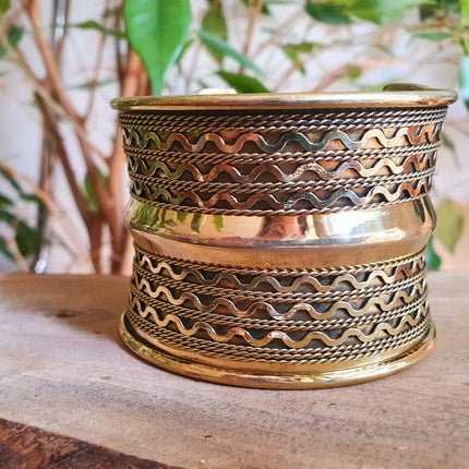 Textured Brass Cuff Bracelet / Tribal / Celtic / Boho / Ethnic / Rustic / Bohemian / Hippie / Gypsy / Jewellery / Adjustable / Unisex / Mens