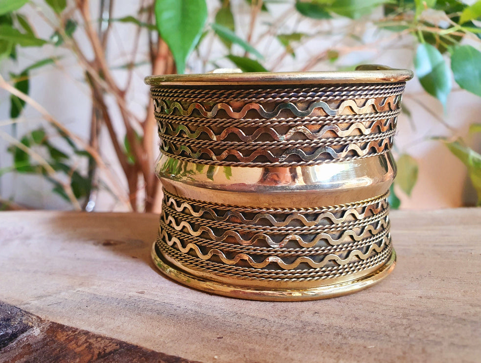 Textured Brass Cuff Bracelet / Tribal / Celtic / Boho / Ethnic / Rustic / Bohemian / Hippie / Gypsy / Jewellery / Adjustable / Unisex / Mens