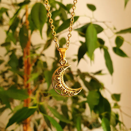 Gold Crescent Moon Necklace / Hypoallergenic / Silver / Boho / Hippie / Rustic / Ethnic / Hypoallergenic / Third Eye / Illuminati