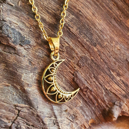 Gold Crescent Moon Necklace / Hypoallergenic / Silver / Boho / Hippie / Rustic / Ethnic / Hypoallergenic / Third Eye / Illuminati