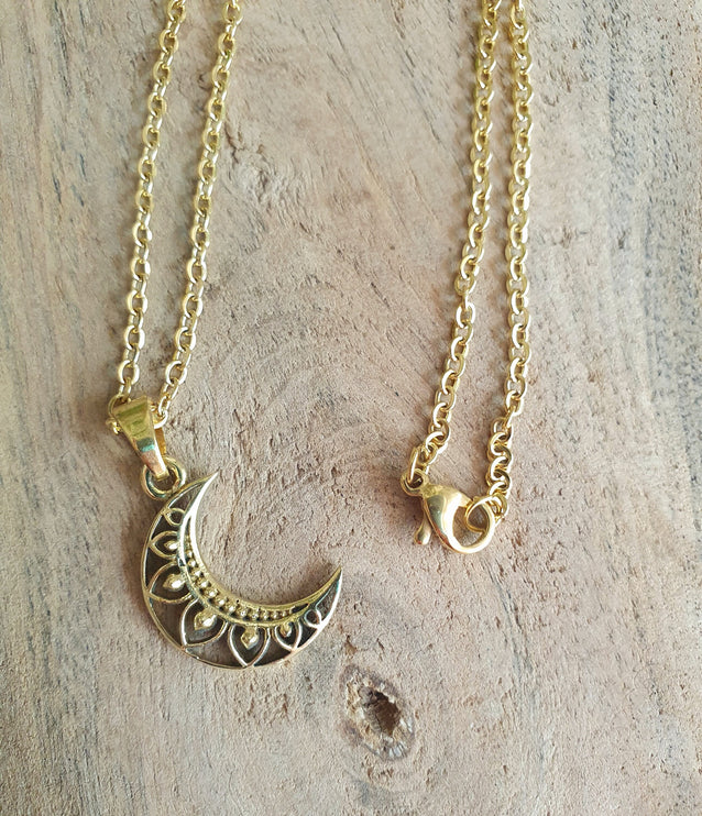 Gold Crescent Moon Necklace / Hypoallergenic / Silver / Boho / Hippie / Rustic / Ethnic / Hypoallergenic / Third Eye / Illuminati