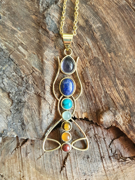 Gold 7 Chakras Lotus Necklace / Hypoallergenic / Yoga / Reiki / Boho / Hippie / Rustic / Ethnic / Crystals / Third Eye / Illuminati