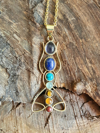 Gold 7 Chakras Lotus Necklace / Hypoallergenic / Yoga / Reiki / Boho / Hippie / Rustic / Ethnic /