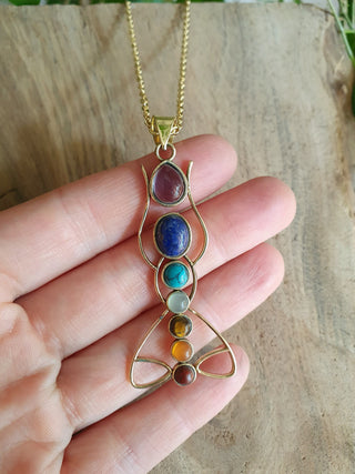 Gold 7 Chakras Lotus Necklace / Hypoallergenic / Yoga / Reiki / Boho / Hippie / Rustic / Ethnic /