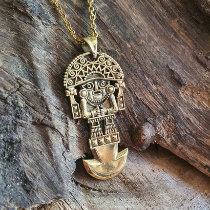 Gold Sacred Mayan God Pantheon Necklace / Hypoallergenic / Brass / Boho / Aztec / Inca / Ethnic / Hypoallergenic / Third Eye / Illuminati