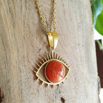 Gold Eye of Protection Necklace / Cornelian / Third Eye / Hypoallergenic / Brass / Boho / Inca / Ethnic / Hypoallergenic / Illuminati