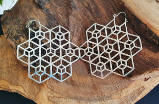 Large Aztec Hoops Inca Style Silver Earrings; Ethnic, Geometric, rustic, yoga, hippie, gypsy, pretty, psy, boho, bohemian, festival