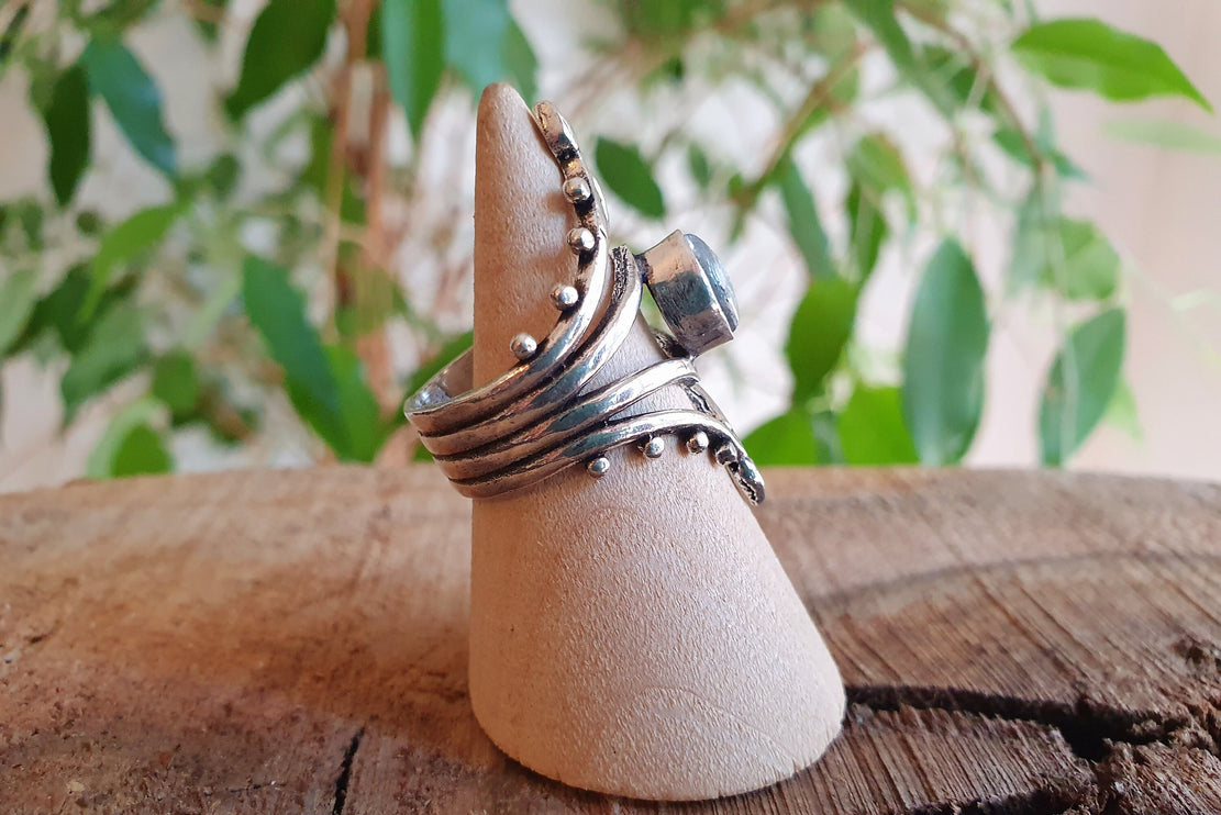 Boho Labradorite Silver Ring / Ethnic / Rustic / Festival / Tribal / Blue / Hippie / Gypsy / Psy / Stone / Healing