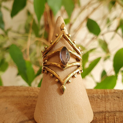 Ethnic style Brass & Amethyst ring / Boho / Bohemian / Psy / Rustic / Tribal / Gypsy / Festival / Healing / Festival