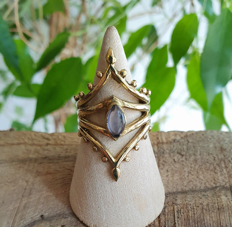 Ethnic style Brass & Amethyst ring / Boho / Bohemian / Psy / Rustic / Tribal / Gypsy / Festival / Healing / Festival