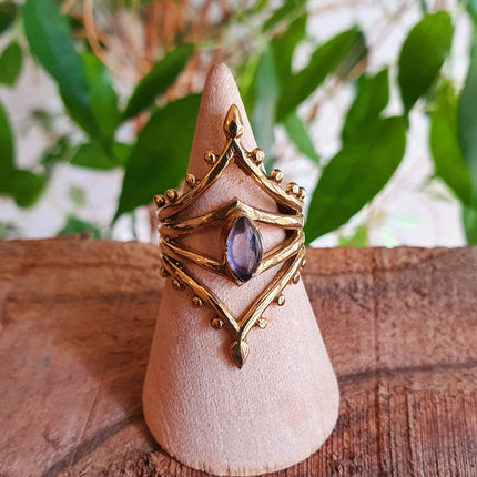 Ethnic style Brass & Amethyst ring / Boho / Bohemian / Psy / Rustic / Tribal / Gypsy / Festival / Healing / Festival