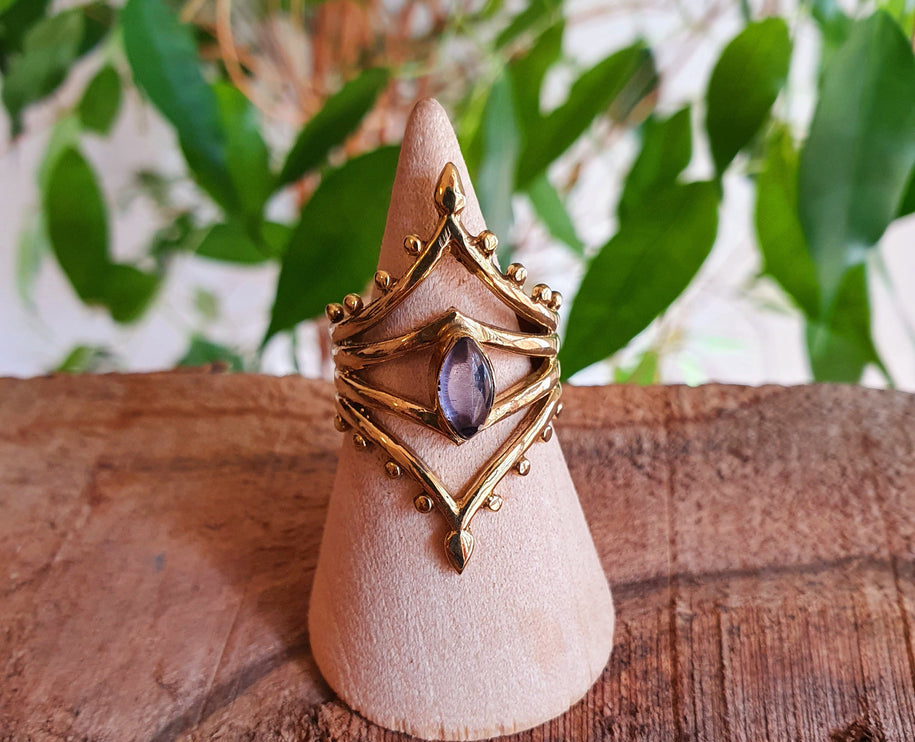 Ethnic style Brass & Amethyst ring / Boho / Bohemian / Psy / Rustic / Tribal / Gypsy / Festival / Healing / Festival