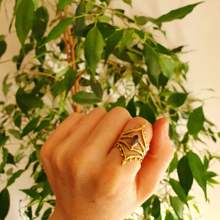 Ethnic style Brass & Amethyst ring / Boho / Bohemian / Psy / Rustic / Tribal / Gypsy / Festival / Healing / Festival