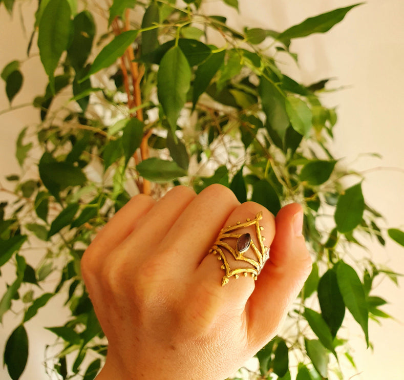 Ethnic style Brass & Amethyst ring / Boho / Bohemian / Psy / Rustic / Tribal / Gypsy / Festival / Healing / Festival