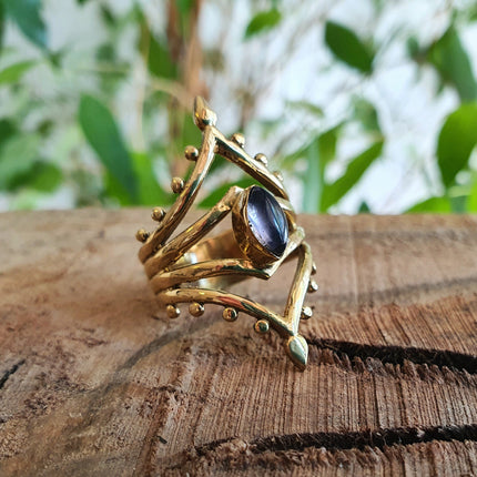 Ethnic style Brass & Amethyst ring / Boho / Bohemian / Psy / Rustic / Tribal / Gypsy / Festival / Healing / Festival