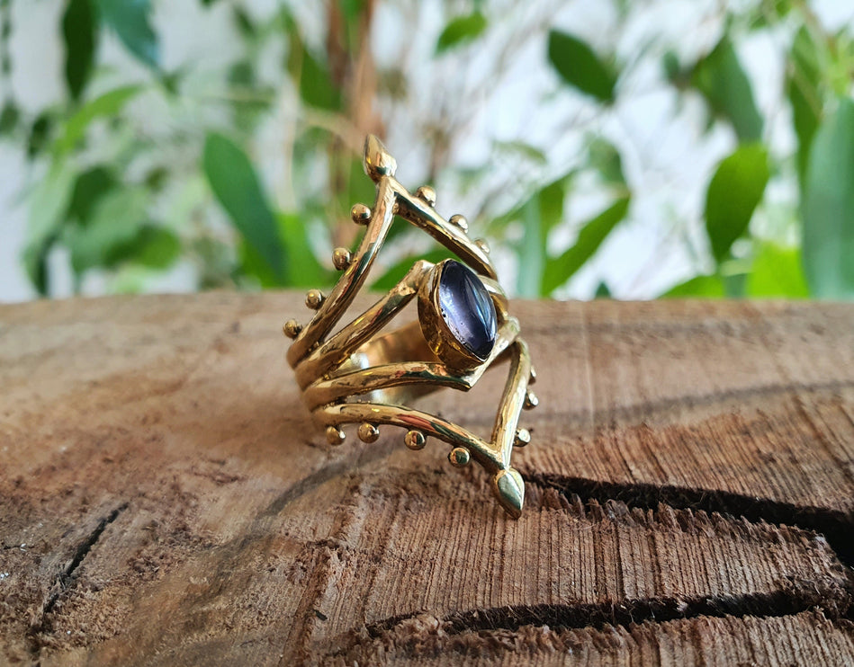 Ethnic style Brass & Amethyst ring / Boho / Bohemian / Psy / Rustic / Tribal / Gypsy / Festival / Healing / Festival