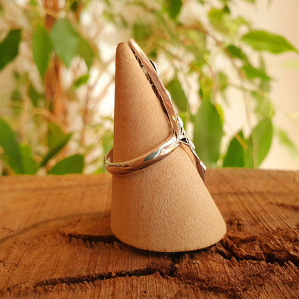 Silver Geometric Diamond Shape Ring / Moonstone / Large /Boho / Ethnic / Rustic / Tribal / Gypsy / Festival / Indian / Festival