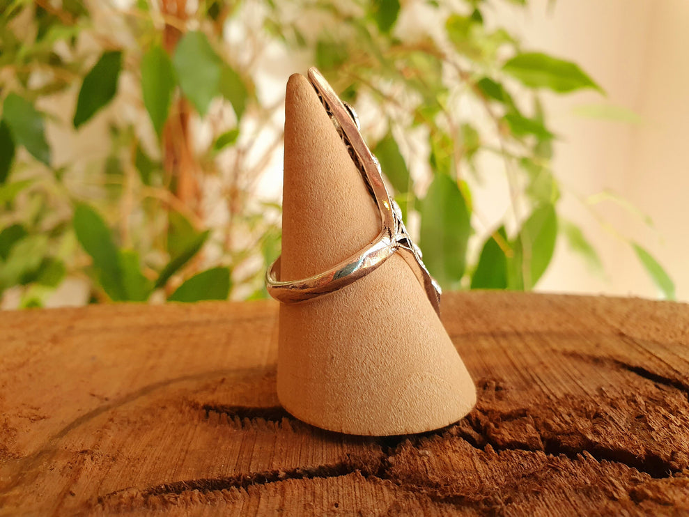 Silver Geometric Diamond Shape Ring / Moonstone / Large /Boho / Ethnic / Rustic / Tribal / Gypsy / Festival / Indian / Festival