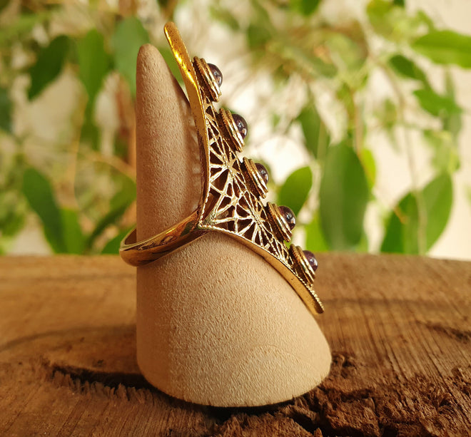 Brass Amethyst Geometric Diamond Shape Ring / Large /Boho / Ethnic / Rustic / Tribal / Gypsy / Festival / Healing / Festival 