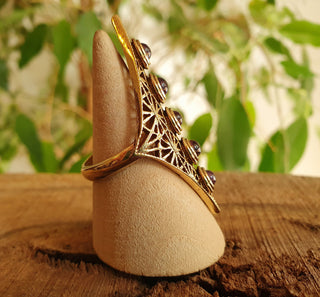 Brass Amethyst Geometric Diamond Shape Ring / Large /Boho / Ethnic / Rustic / Tribal / Gypsy / Festival / Healing / Festival 