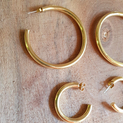 Thick Gold Hoop Earrings / Thickness 4mm / Brass / Ethnic / Vintage / Boho / Chic / Rustic / Psy / Gypsy / Bohemian