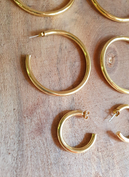 Thick Gold Hoop Earrings / Thickness 4mm / Brass / Ethnic / Vintage / Boho / Chic / Rustic / Psy / Gypsy / Bohemian