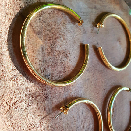 Thick Gold Hoop Earrings / Thickness 4mm / Brass / Ethnic / Vintage / Boho / Chic / Rustic / Psy / Gypsy / Bohemian