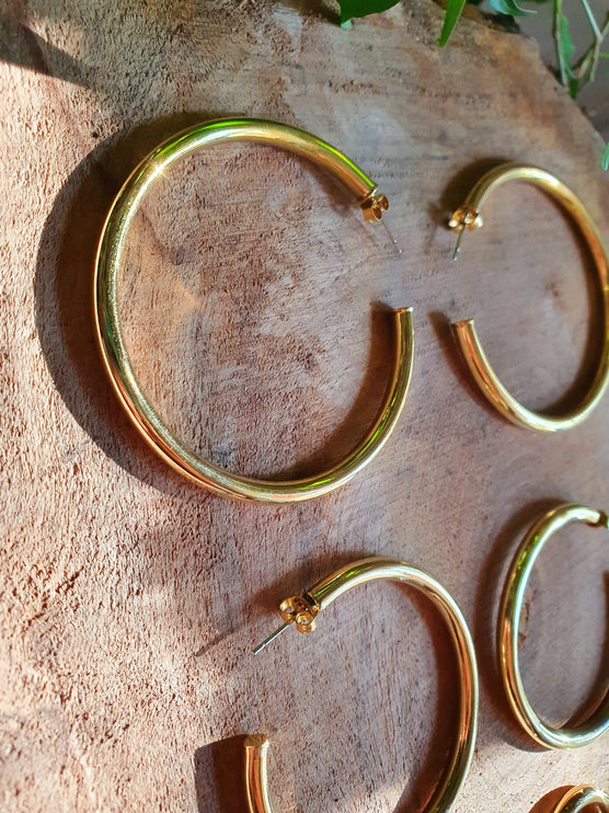 Thick Gold Hoop Earrings / Thickness 4mm / Brass / Ethnic / Vintage / Boho / Chic / Rustic / Psy / Gypsy / Bohemian