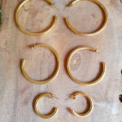 Thick Gold Hoop Earrings / Thickness 4mm / Brass / Ethnic / Vintage / Boho / Chic / Rustic / Psy / Gypsy / Bohemian