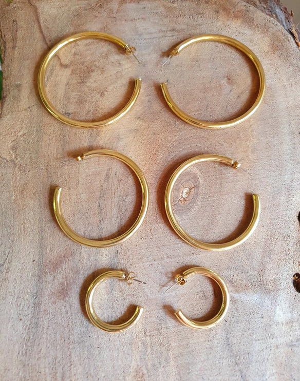 Thick Gold Hoop Earrings / Thickness 4mm / Brass / Ethnic / Vintage / Boho / Chic / Rustic / Psy / Gypsy / Bohemian