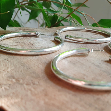 Thick Silver Hoop Earrings / Thickness 4mm / Brass / Ethnic / Vintage / Boho / Chic / Rustic / Psy / Gypsy / Bohemian