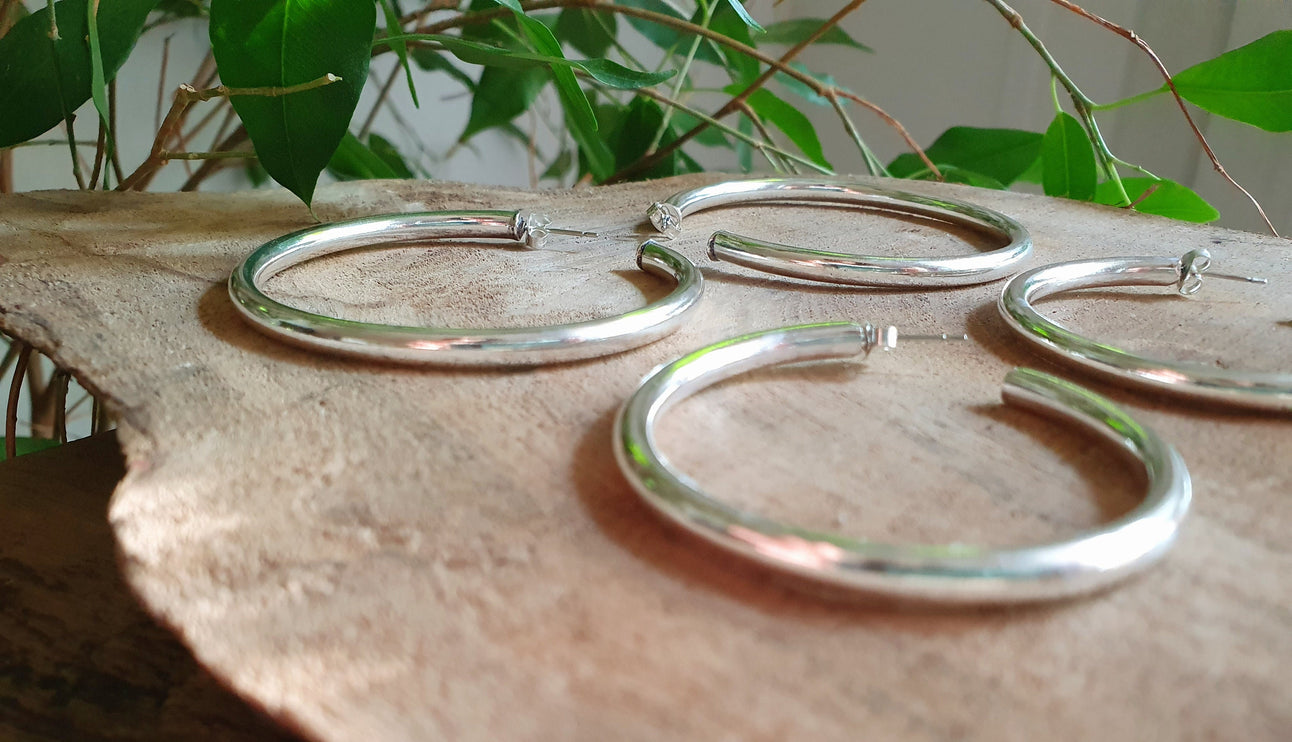 Thick Silver Hoop Earrings / Thickness 4mm / Brass / Ethnic / Vintage / Boho / Chic / Rustic / Psy / Gypsy / Bohemian