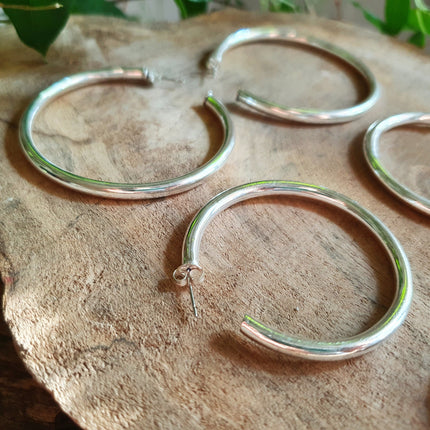 Thick Silver Hoop Earrings / Thickness 4mm / Brass / Ethnic / Vintage / Boho / Chic / Rustic / Psy / Gypsy / Bohemian