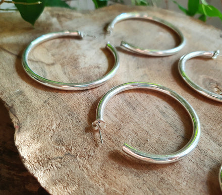 Thick Silver Hoop Earrings / Thickness 4mm / Brass / Ethnic / Vintage / Boho / Chic / Rustic / Psy / Gypsy / Bohemian