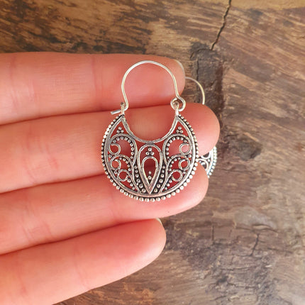 Mini Boho Silver Mandala Flower Earrings; Ethnic, Geometric, Small, Rustic, Yoga, Hippie, Gypsy, Pretty, Ssy, Boho, Bohemian, Festival