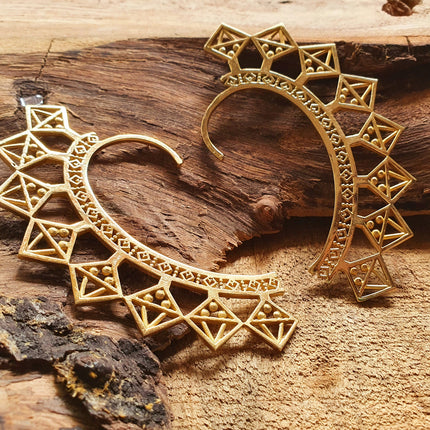 Ear Cuff Brass Aztec Triangles design / Tribal / Boho / Unisex / Mens Jewellery / Costume / Fancy Dress / Cosplay / Festival Jewellery /