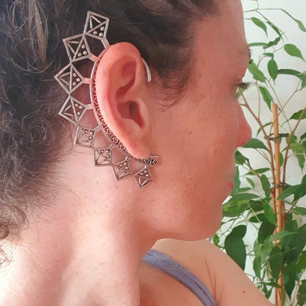 Ear Cuff Silver Aztec Triangles design / Tribal / Boho / Unisex / Mens Jewellery / Costume / Fancy Dress / Cosplay / Festival Jewellery /